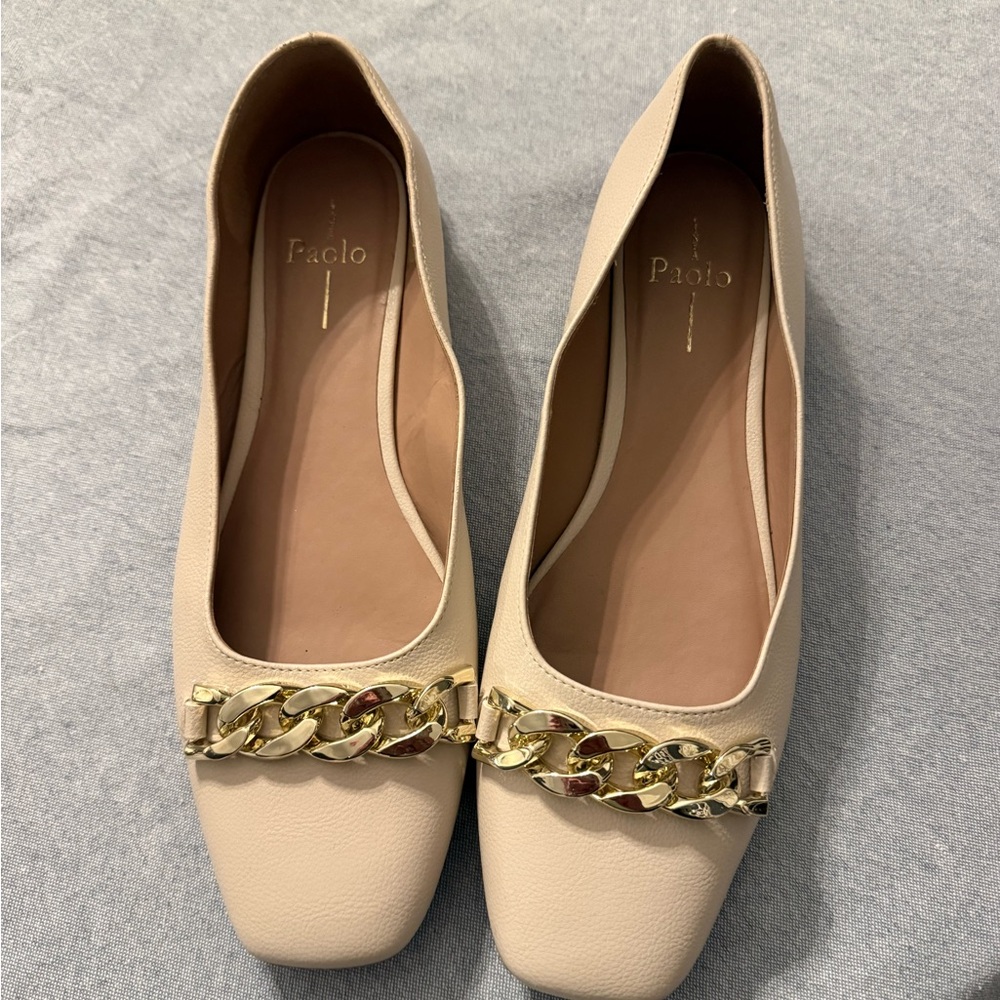 Linea Paolo Beige Chain Accent Women's Flats